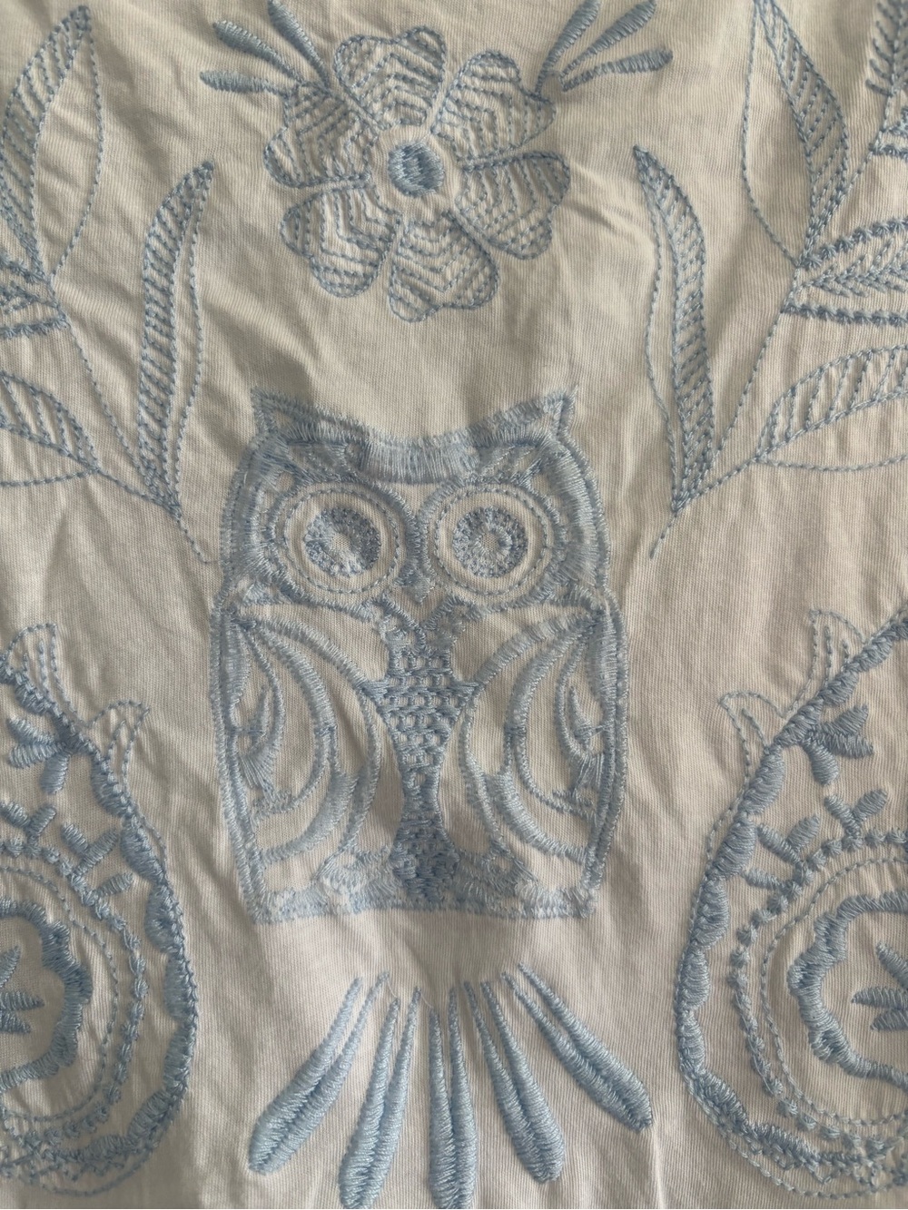 Johnny Was Elbow Sleeve Boat Neck Tee White with Owl Embroidery size XL - Picture 2 of 6